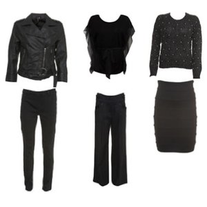 Ciemne kolory, obcasy i małe nadruki